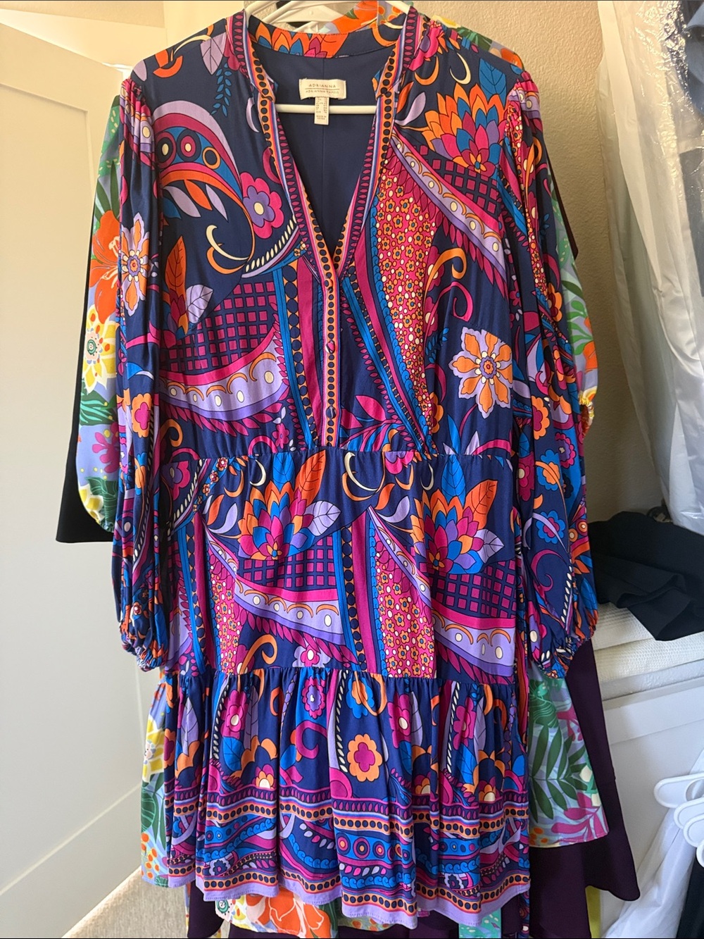 Adrianna Papell Multi‑Color Paisley Floral Tiered Dress 14 Beautiful